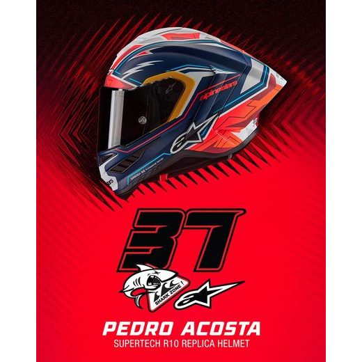 PŘILBA SUPERTECH R10 LIMITOVANÁ EDICE PEDRO ACOSTA, ALPINESTARS (MODRÁ/ČERVENÁ/BÍLÁ MATNÁ) 2025