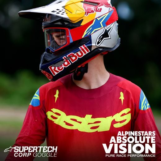 ALPINESTARS SUPERTECH CORP – MOTOKROSOVÉ OKULIARE NA MX A ENDURO (BIELA/ZLATÁ, ZRKADLOVÉ ZLATÉ PLEXI) 2025