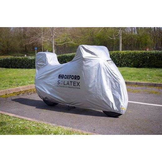 PLACHTA NA MOTORKU SOLATEX S PRIESTOROM PRE KUFOR, OXFORD (STRIEBORNÁ)