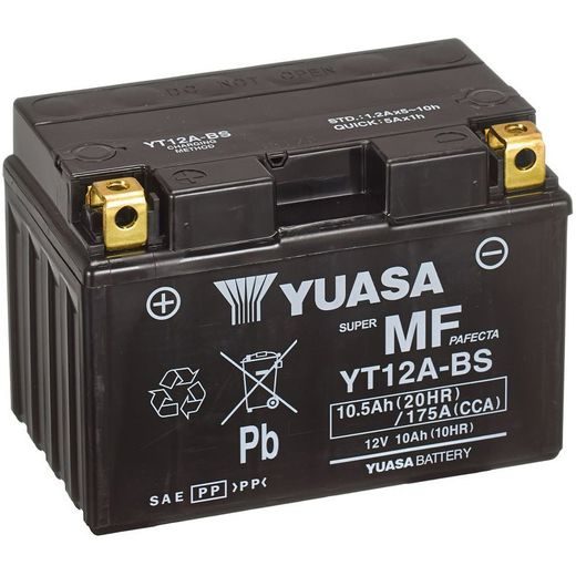MOTOCYKLOVÁ BATÉRIA 12V, YT12A-BS, 10,5AH, 175A, BEZÚDRŽBOVÁ MF AGM 150X87X105, YUASA ORIGINÁL (VR. BALENIE ELEKTROLYTU)