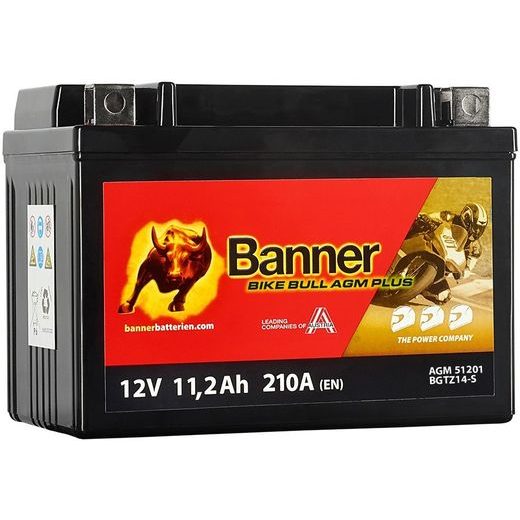 BATÉRIE AGM PLUS 12V, BGTZ14-S, 11,2AH, 210A, BANNER BIKE BULL AGM PLUS 150X87X110