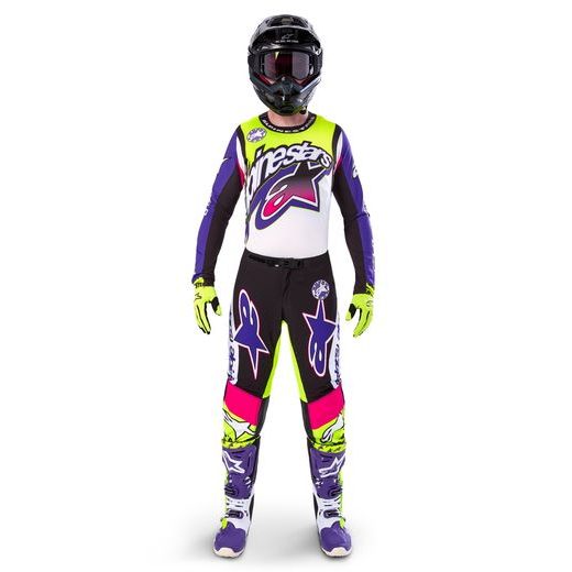 KALHOTY SUPERTECH LIMITOVANÁ EDICE DIRT STUDIOS, ALPINESTARS (BÍLÁ/FIALOVÁ/RŮŽOVÁ/ŽLUTÁ FLUO) 2025