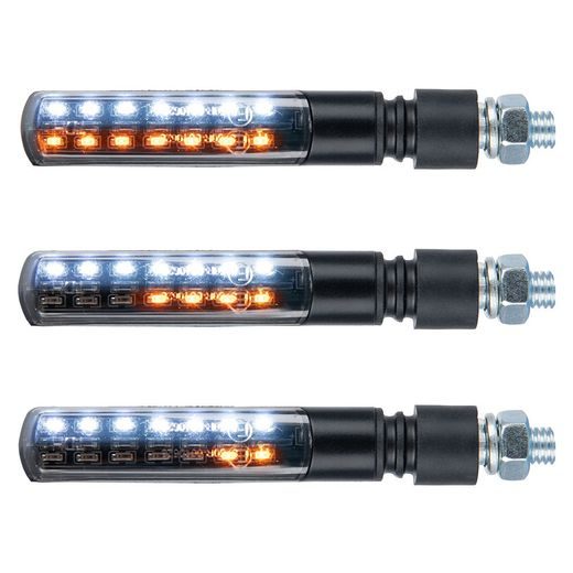 SEKVENČNÉ LED SMEROVKY NIGHTSLIDER 2 V 1, PREDNÉ VR. DENNÉHO SVIETENIE, OXFORD (SADA VR. ODPOROV, PÁR)