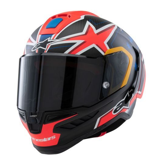 PŘILBA SUPERTECH R10 LIMITOVANÁ EDICE JACK MILLER, ALPINESTARS (MATNÝ KARBON/ČERVENÁ/MODRÁ/ŽLUTÁ/BÍLÁ) 2025