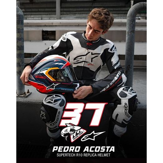 PŘILBA SUPERTECH R10 LIMITOVANÁ EDICE PEDRO ACOSTA, ALPINESTARS (MODRÁ/ČERVENÁ/BÍLÁ MATNÁ) 2025