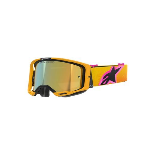 ALPINESTARS VISION 8 CORP – MOTOKROSOVÉ OKULIARE NA MX A ENDURO (ORANŽOVÁ/ŽLTÁ/RUŽOVÁ, ZRKADLOVÉ ZLATÉ PLEXI) 2026