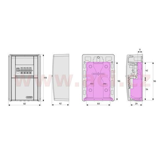 UNIVERZÁLNY SCHRÁNKA NA KĽÚČE SA 4 MÍSTNÝM KÓDEM KEYGARAGE LED (ROZMERY 80 X 45 X 120 MM), ABUS