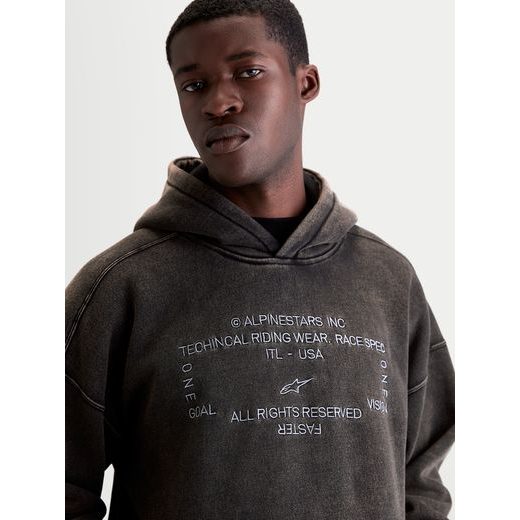 ALPINESTARS INFINITE WASHED OVERSIZED HOODIE – VOĽNOČASOVÁ MOTO MIKINA (SEPRANÁ ČIERNA)