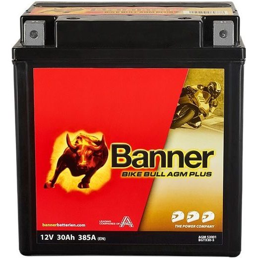 BATÉRIE AGM PLUS 12V, BGTX30-3, 30AH, 385A, BANNER BIKE BULL AGM PLUS 167X126X174