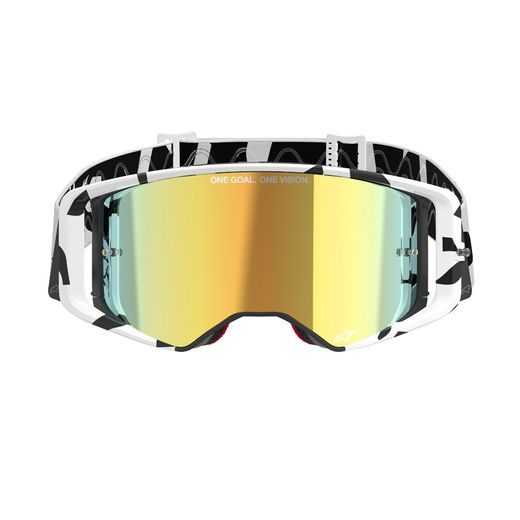 ALPINESTARS SUPERTECH CORP – MOTOKROSOVÉ OKULIARE NA MX A ENDURO (BIELA/ZLATÁ, ZRKADLOVÉ ZLATÉ PLEXI) 2025