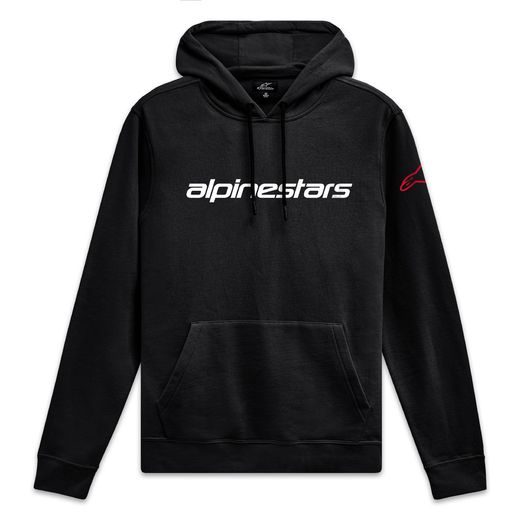 ALPINESTARS WORDMARK HOODIE 3 – VOĽNOČASOVÁ MOTO MIKINA (ČIERNA/BIELA/ČERVENÁ)