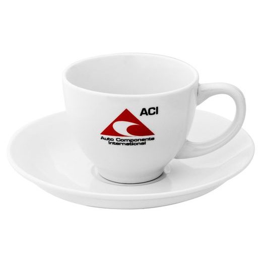 HRNČEK NA PRESSO (90 ML) + PODŠÁLEK, BIELY S LOGOM ACI
