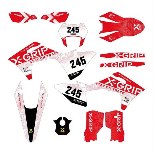SÚPRAVA POLEPOV MOTOCYKLA X-GRIP – ČIERNA/ČERVENÁ