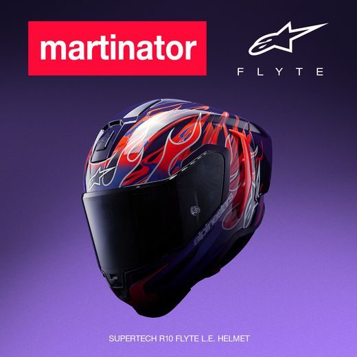 PŘILBA SUPERTECH R10 FLYTE LIMITOVANÁ EDICE JORGE MARTIN, ALPINESTARS (FIALOVÁ/ČERVENÁ) 2026