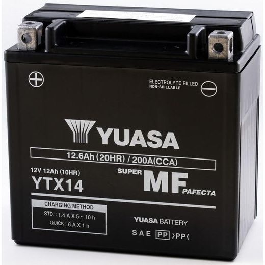MOTOCYKLOVÁ BATÉRIA 12V, YTX14, 12,6AH, 200A, BEZÚDRŽBOVÁ MF AGM 150X87X145, YUASA ORIGINÁL (AKTIVOVANÁ VO VÝROBE)