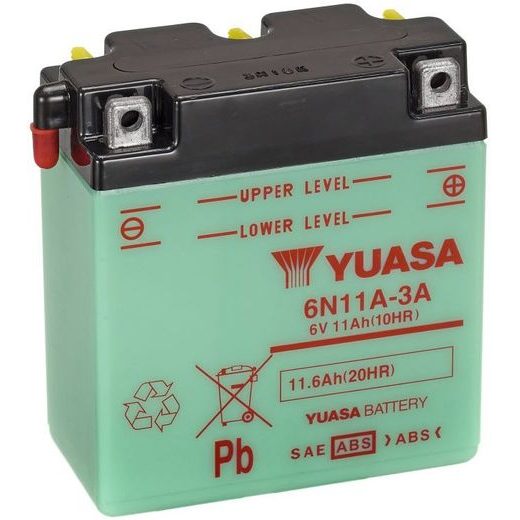 MOTOCYKLOVÁ BATÉRIA 6V, 6N11A-3A, 11,6AH, KONVENČNÉ 122X62X131, YUASA ORIGINÁL (VR. BALENIE ELEKTROLYTU)