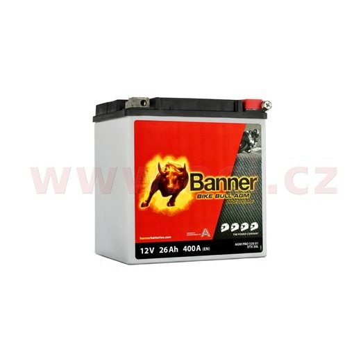 BATÉRIA 12 V, ETX 30 L, 26AH, 400A, BANNER BIKE BULL AGM PRO 168X131X197