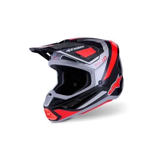 PRILBA SM7 RISE, ALPINESTARS (ČERNÁ/STŘÍBRNÁ/ČERVENÁ FLUO) 2026