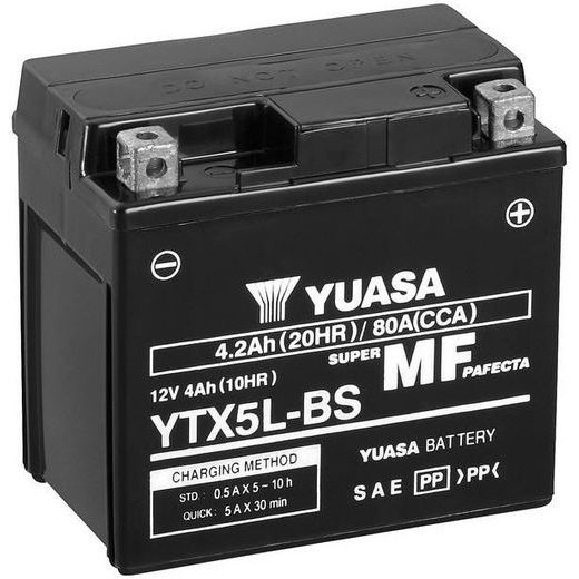 MOTOCYKLOVÁ BATÉRIA 12V, YTX5L-BS, 4,2AH, 80A, BEZÚDRŽBOVÁ MF AGM 115X72X107, YUASA ORIGINÁL (VR. BALENIE ELEKTROLYTU)