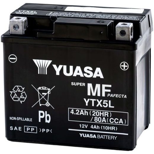 MOTOCYKLOVÁ BATÉRIA 12V, YTX5L, 4,2AH, 80A, BEZÚDRŽBOVÁ MF AGM 115X72X107, YUASA ORIGINÁL (AKTIVOVANÁ VO VÝROBE)