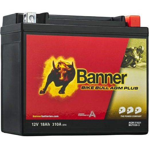 BATÉRIE AGM PLUS 12V, BGTX20-3, 18AH, 310A, BANNER BIKE BULL AGM PLUS 175X87X155