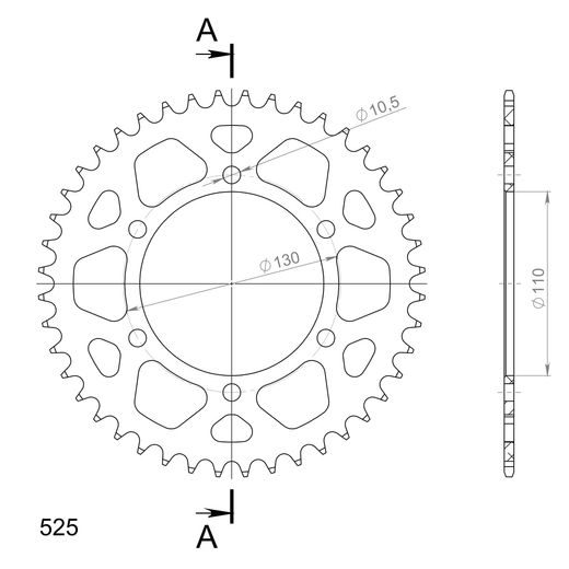 ROZETA -HLINÍK SUPERSPROX RAL-486:44-BLK ČIERNA 44 ZUBOV,520