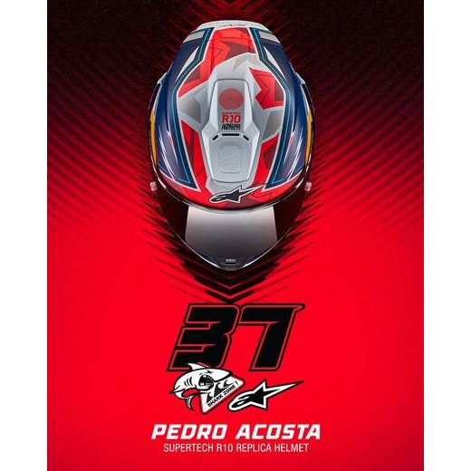 PŘILBA SUPERTECH R10 LIMITOVANÁ EDICE PEDRO ACOSTA, ALPINESTARS (MODRÁ/ČERVENÁ/BÍLÁ MATNÁ) 2025