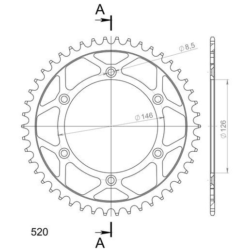 REŤAZOVÁ ROZETA SUPERSPROX RFE-808:46-BLK ČIERNA 46 ZUBOV,520