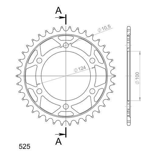 REŤAZOVÁ ROZETA SUPERSPROX RFE-745:38-BLK ČIERNA 38 ZUBOV,525