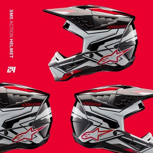 PŘILBA S-M5 ACTION 2, ALPINESTARS (ČERNÁ/BÍLÁ/ČERVENÁ FLUO) 2024
