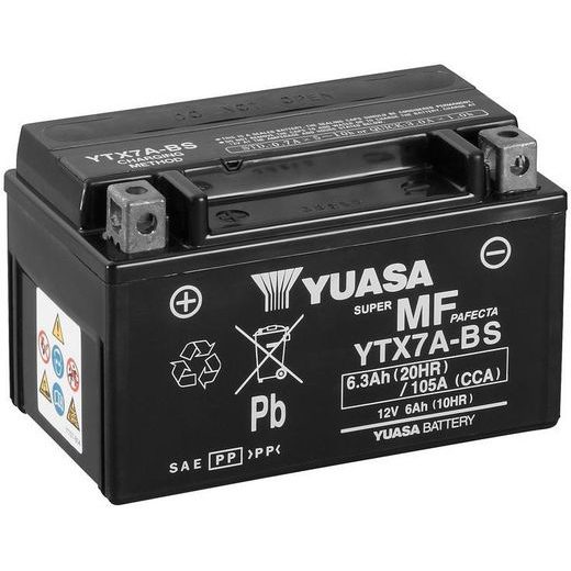 MOTOCYKLOVÁ BATÉRIA 12V, YTX7A-BS, 6,3AH, 105A, BEZÚDRŽBOVÁ MF AGM 150X87X93, YUASA ORIGINÁL (VR. BALENIE ELEKTROLYTU)