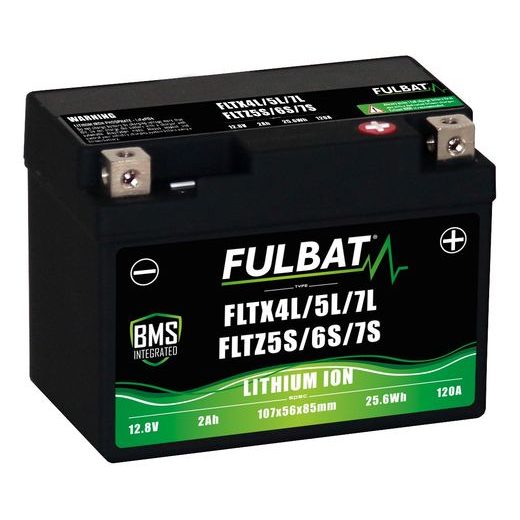 LÍTIOVÁ BATÉRIE& LIFEPO4 (BEZ LCD)& YTX4L-BS, YTX5L-BS, YTZ5S-BS, YTZ6S-BS& FULBAT& 12V, 2AH, 120A, HMOTNOSŤ 0,50 KG, 107X56X85
