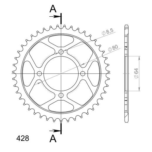 REŤAZOVÁ ROZETA SUPERSPROX RFE-838:43-BLK ČIERNA 43 ZUBOV,428