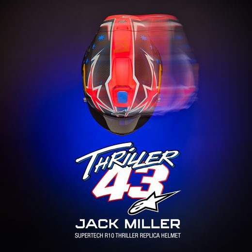 PŘILBA SUPERTECH R10 LIMITOVANÁ EDICE JACK MILLER, ALPINESTARS (MATNÝ KARBON/ČERVENÁ/MODRÁ/ŽLUTÁ/BÍLÁ) 2025