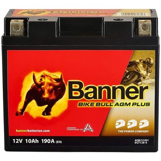 BATÉRIE AGM PLUS 12V, BGT12B-4, 10AH, 190A, BANNER BIKE BULL AGM PLUS 150X70X130