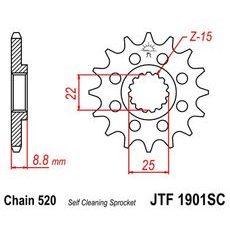 ŘETĚZOVÉ KOLEČKO JT JTF 1901-16SC 16 ZUBŮ, 520 SAMOČISTÍCÍ, NÍZKÁ HMOTNOST