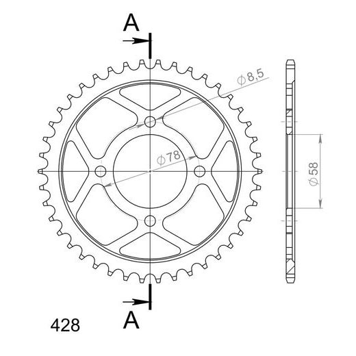 ŘETĚZOVÁ ROZETA SUPERSPROX RFE-810:42-BLK ČERNÝ 42 ZUBŮ, 428
