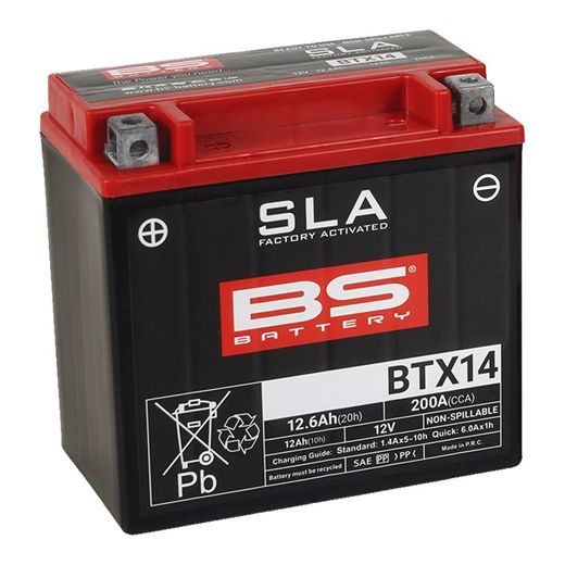 TOVÁRNĚ AKTIVOVANÁ MOTOCYKLOVÁ BATERIE BS-BATTERY BTX14 (FA) (YTX14 (FA)) SLA