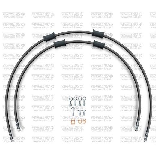 RACE HADICE PŘEDNÍ BRZDY SADA VENHILL POWERHOSEPLUS KAW-5017FS-BK (2 HADICE V SADĚ) ČERNÉ HADICE, NEREZOVÉ KONCOVKY