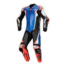 JEDNODÍLNÁ KOMBINÉZA RACING ABSOLUTE 2, TECH-AIR KOMPATIBILNÍ, ALPINESTARS (METALICKÁ MODRÁ/ČERNÁ/BÍLÁ/ČERVENÁ FLUO) 2024