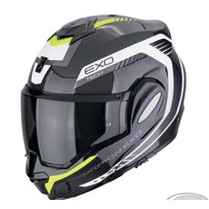 SCORPION PŘEKLOPNÁ MOTO PŘILBA EXO-TECH EVO CARBON TOP ČERNO FLUO ŽLUTÁ