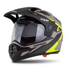 CASSIDA ENDURO MOTO PŘILBA TOUR 2.0 X-TRA  PÍSKOVÁ MATNÁ ŽLUTÁ FLUO ZELENÁ ČERNÁ, PLEXI S PŘÍPRAVOU PRO PINLOCK