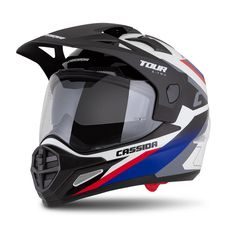 CASSIDA ENDURO MOTO PŘILBA TOUR 2.0 X-TRA BÍLÁ MODRÁ ČERVENÁ ČERNÁ ČERNÝ MATNÝ KŠILT