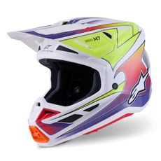 PŘILBA SM7 FUSE, ALPINESTARS (BÍLÁ/ŽLUTÁ FLUO/FIALOVÁ) 2026