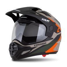 CASSIDA ENDURO MOTO PŘILBA TOUR 2.0 X-TRA PÍSKOVÁ MATNÁ ORANŽOVÁ ZELENÁ ČERNÁ PLEXI S PŘÍPRAVOU PRO PINLOCK
