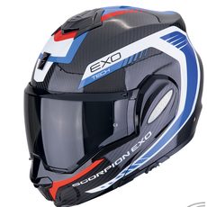 SCORPION PŘEKLOPNÁ MOTO PŘILBA EXO-TECH EVO CARBON TOP ČERNO MODRO ČERVENÁ