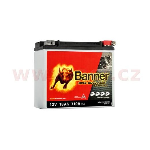 BATERIE 12V, ETX 20L, 18AH, 310A, BANNER BIKE BULL AGM PRO 175X88X155