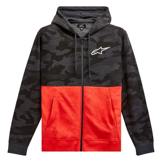 ALPINESTARS MIKINA CAMO BLOCK HOODIE (ŠEDÁ CAMO/ČERVENÁ FLUO)