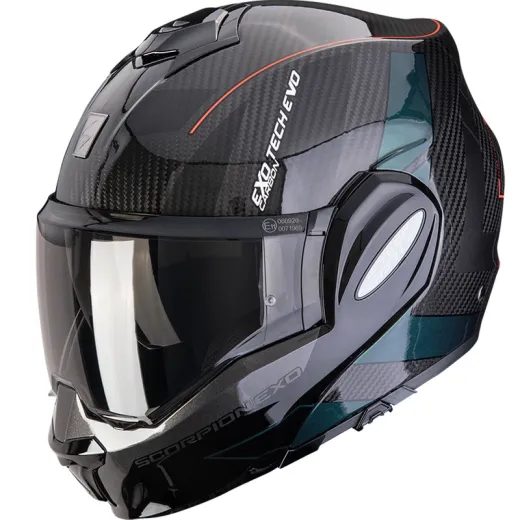 SCORPION PŘEKLOPNÁ PŘILBA EXO-TECH EVO CARBON CAD ČERNO/ZELENÁ