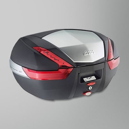 KUFR NA MOTORKU GIVI V47NT TECH TOPCASE 47L S KOUŘOVÝMI ODRAZKAMI A ČERNO/HLINÍKOVÝM VÍKEM